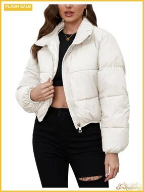 Women's Cropped Puffer Jacket Zip Up Winter Coat